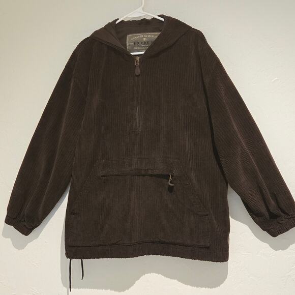 VTG Express Men’s Corduroy Pullover Hooded Parka Jacket–Made in Korea–90s Y2K - Picture 1 of 9